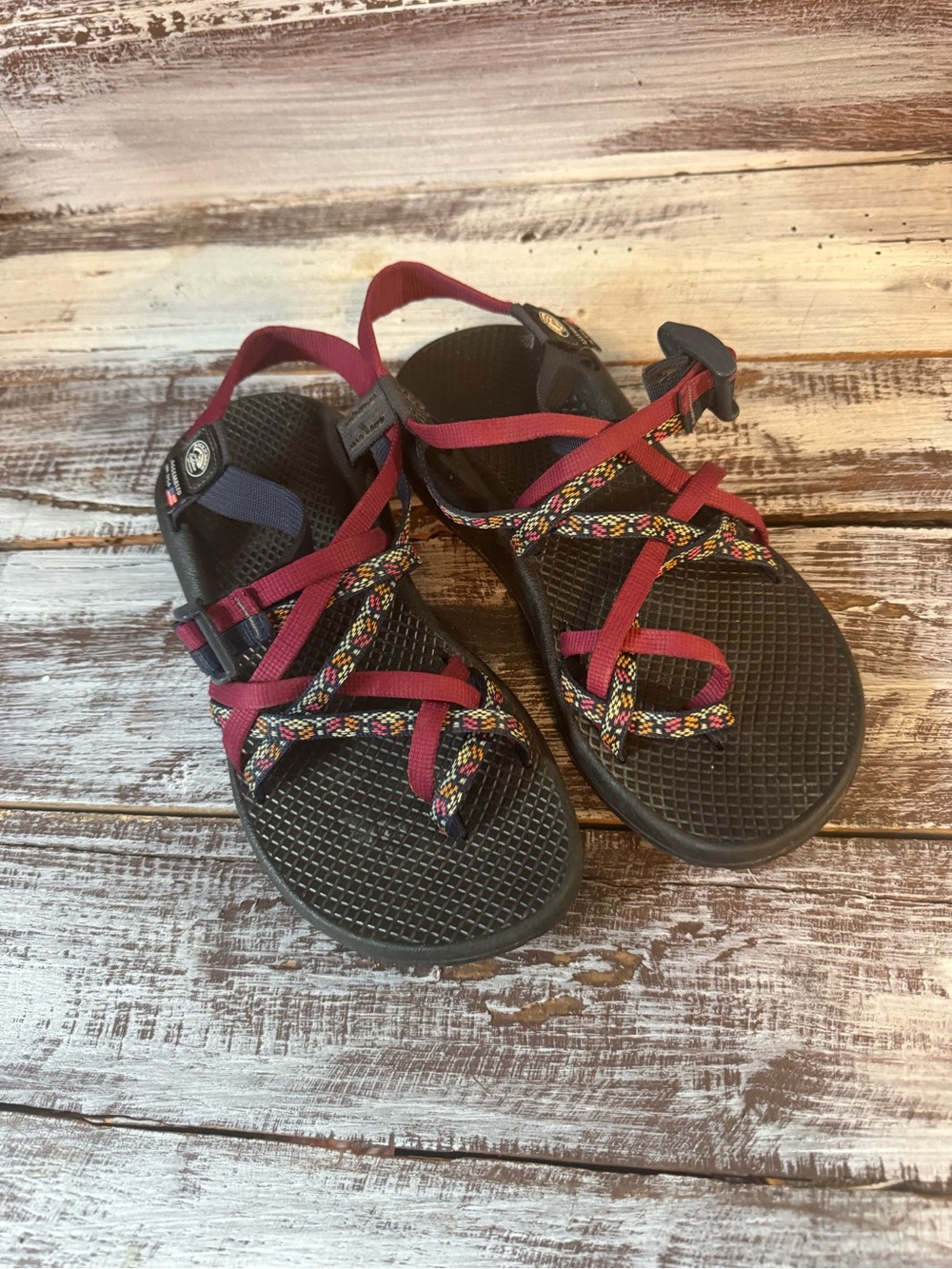 Chaco Women’s Sandals in Burgundy with Multicolor Webbing